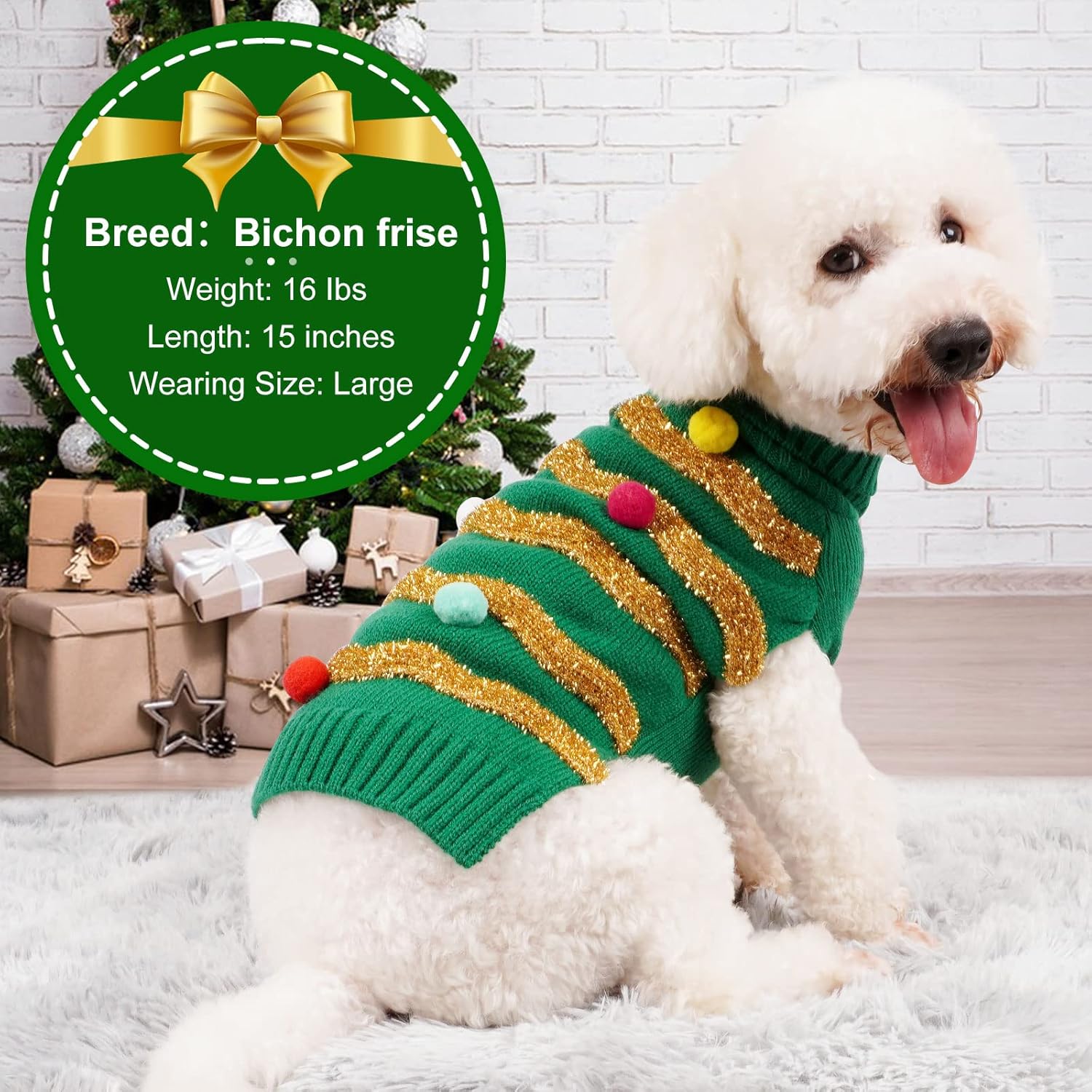 cyeollo Christmas Dog Sweater Pullover Turtleneck Glitter Holiday Pet Winter Clothes Knitted Sweaters for Small Dogs